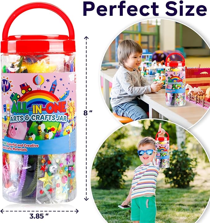 FUNZBO Arts and Crafts Supplies for Kids - Craft Kit with Glitter Glue Stick, Pipe Cleaners Craft & Craft Tools, DIY School Supplies Kit, Girls Toys, Gifts for Girls and Boys Age 4+