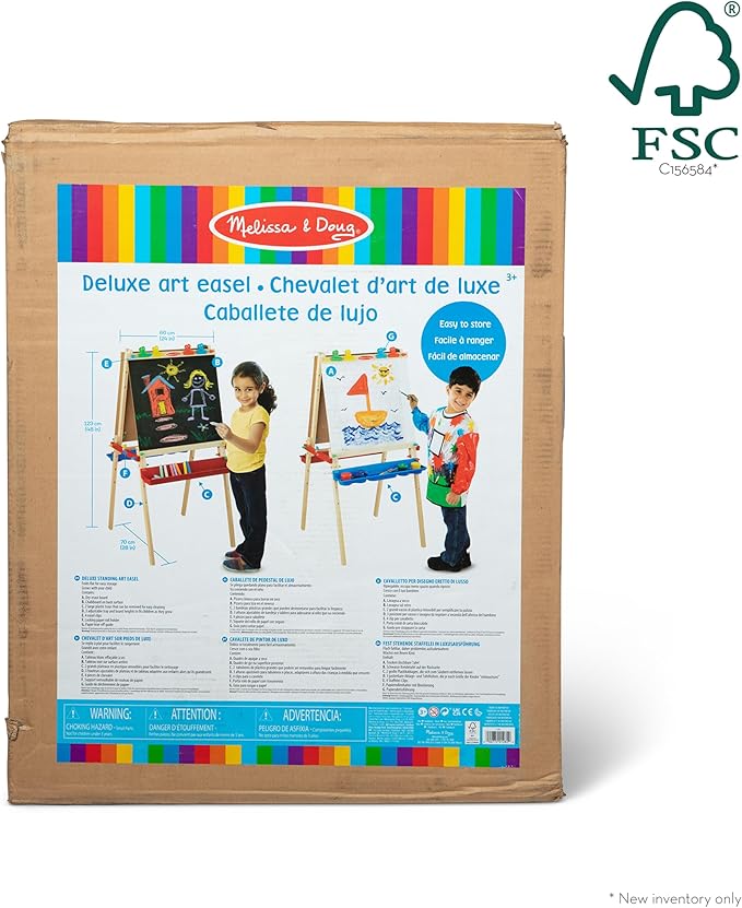 Melissa & Doug Deluxe Standing Art Easel - Dry-Erase Board, Chalkboard, Paper Roller, 36 months to 84 months