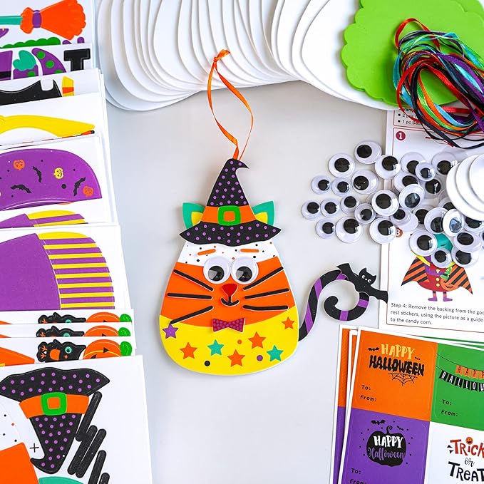 Winlyn 24 Sets Halloween Crafts Kits Fall Crafts DIY Halloween Ornaments Decorations Art Sets Pumpkin Monster Jack-o'-Lantern Foam Stickers Arts and Crafts Googly Eyes for Kids Classroom Activities