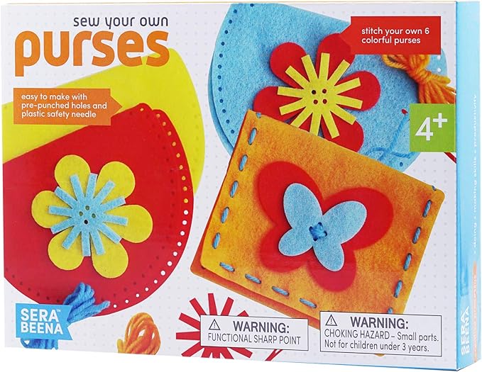 Serabeena Sew Your Own Purses - Sewing Kit for Kids - Felt Crafts for Kids - Sewing for Kids Ages 4-8 Plus - Felt Kit - Helps Develop Fine Motor Skills - DIY Kits for Kids with 6 Purses & Accessories