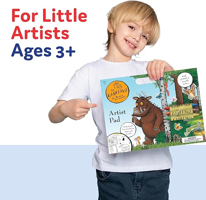 Large Artist Pad with Handle Set, Reusable Sticker Book with Coloring and Puzzle Activities for Kids 3 and Up, Includes 3 Double-Sided Crayons, Kids Art Supplies for Travel and Home