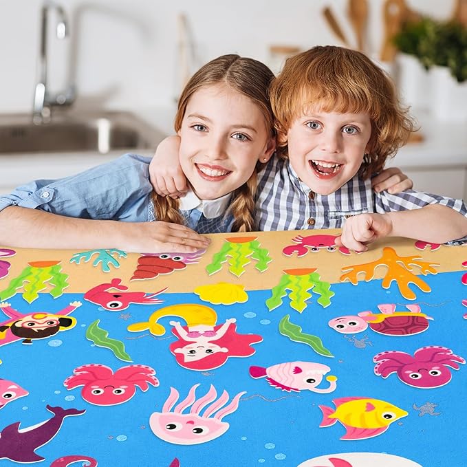 WATINC 45Pcs Pink Under The Sea Teaching Felt Board Story Set 3.5 Ft Ocean Creatures Aquarium Storytelling Flannel Interactive Play Kit with Mermaid Diver Shark Reusable Wall Hanging Gift for Toddlers