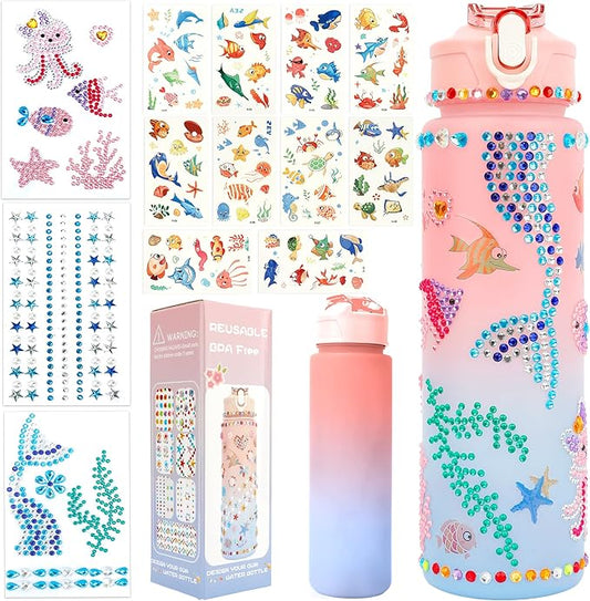 Decorate Your Own Water Bottle Kits for Girls 4-12, Valentines Day Gifts for Girls, Girls Water Bottle, Gem Stickers DIY Arts and Crafts Kits Supplies for Girls, Birthday Easter Gifts for Girls