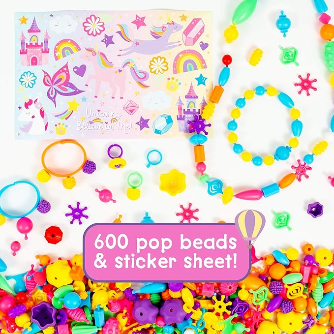 Just My Style Make & Believe Unicorn Pop Beads, 500+ Snap-Together, DIY, Bead Kit for Girls, Jewelry Set, Great Travel & On The Go Activity for Kids Ages 4, 5, 6, 7, 8