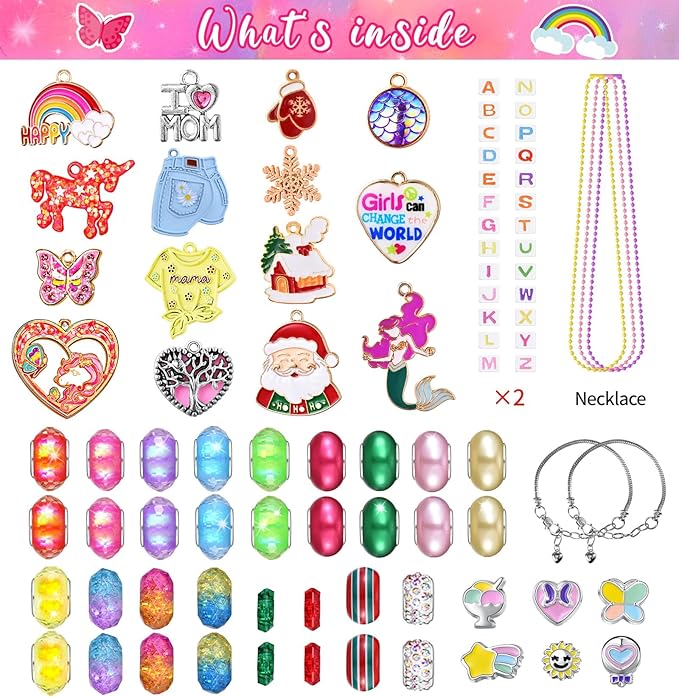 Girls Charm Bracelet Making Kit - Unicorn Jewelry Supplies Make Set DIY Art Craft Set Charm Bracelets Kits Creative Birthday Gifts for Kids Age 6 7 8 9 10 11 12 Year Old Girl Little Children Girl Toys