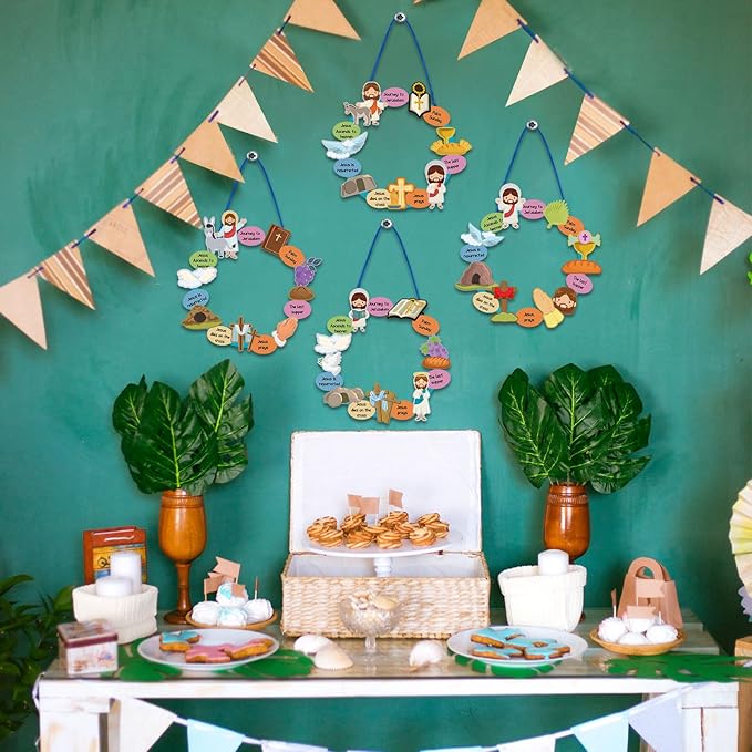 Crtiin 24 Pcs Religious Easter Wreath Craft Kit Christian Easter Crafts for Kids Make Your Own Religious Easter Craft for Kids Easter Home Activities Sunday School Supplies Basket Stuffers Gifts