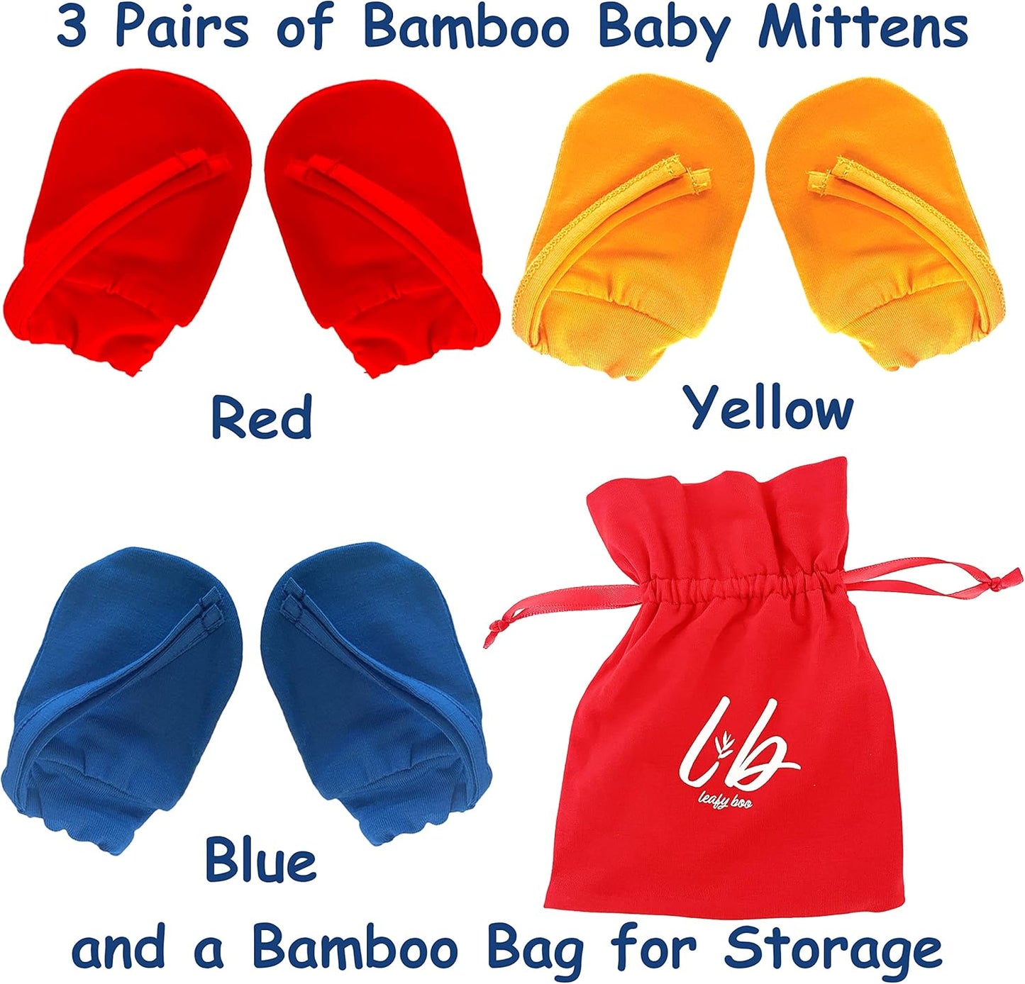 Bamboo Baby Mittens for Eczema, 0-6 Months, Baby Gloves for Dry Skin, Overnight Moisturizing Gloves, 3 Pairs