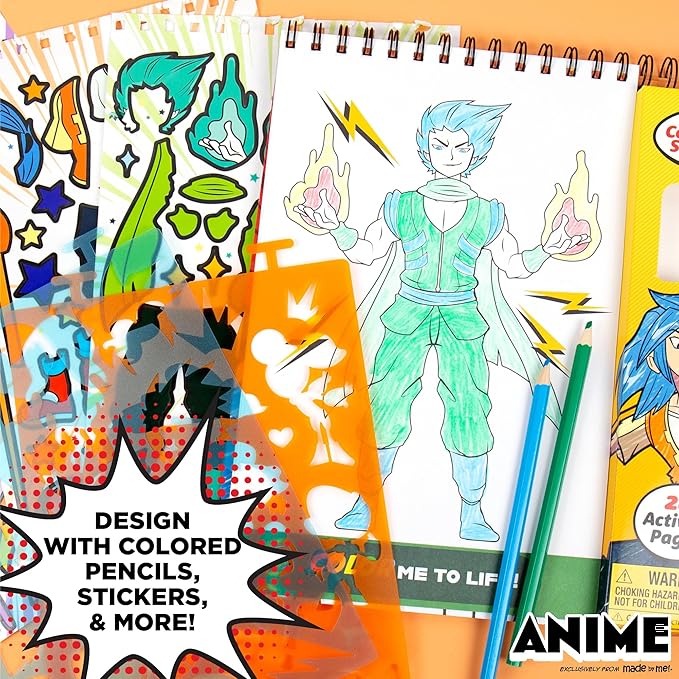Made By Me Anime Artist Pad, 28-Page Coloring Book, Includes Fun Art Supplies & Removable Stickers Inspired by Comic Books, Great Gifts for Anime Enthusiasts, Coloring Books for Kids Ages 4-8