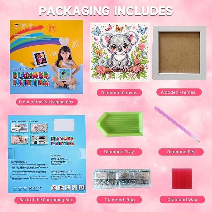 Koala Diamond Art Painting Kits with Frame- Animals 5D Diamond Painting with Frame, Cute Gem Art Kits for Wall Decoration 7X7 Inch