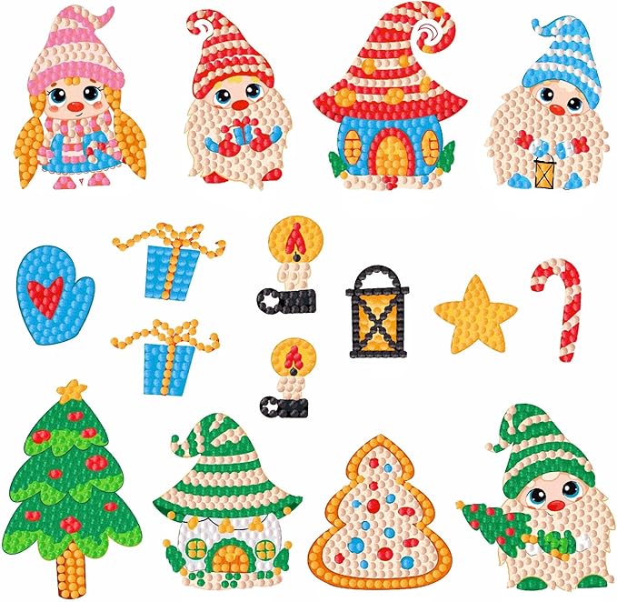 MEIEST 40 PCS Christmas Diamond Art Painting Stickers Kits,Diamond Art Mosaic Stickers by Numbers Crafts Set for Kids,Creative Handmade Art Craft Gift