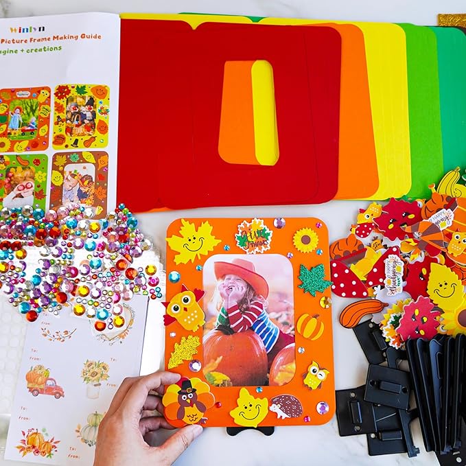 Winlyn 24 Sets Thanksgiving Craft Kits Fall Crafts DIY Autumn Harvest Picture Frame Decorations Festive Foam Stickers Fall Arts and Crafts for Kids Holiday Home Classroom Art Activities Party Favors