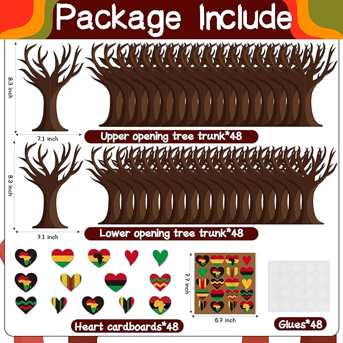 WATINC Black History Month Heart Tree Craft Kits, Make Your Own African American Heart Trees Decoration, DIY Black History Holiday Celebration Craft Supplies Home School Fun Activity for Kids (32Pcs)