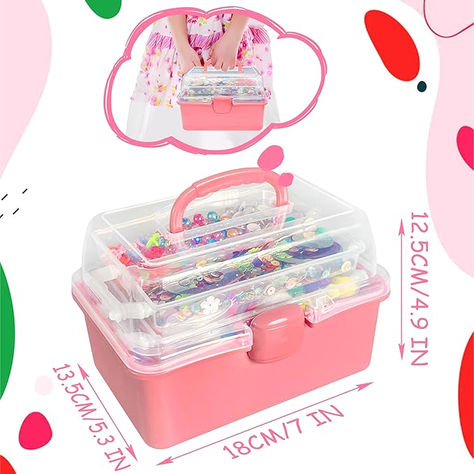 LINAYE 2500+PCS Arts and Crafts Supplies for Kids, DIY Craft Supplies Kit Box for Ages 6-8, Arts and Crafts Kit for Kids, Crafting Supply Set for Girls Boys Birthday Christmas Gifts, Deep Pink