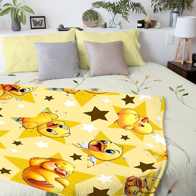 Aparajita Yellow Star Ducks Adult Duck Blanket Kids Funny Blanket Suitable for Bedroom Bed Sofa Crib Couch Chair Outdoor All Season Items That Yellow Duck Lovers Will Love 90”×120 ”for Family