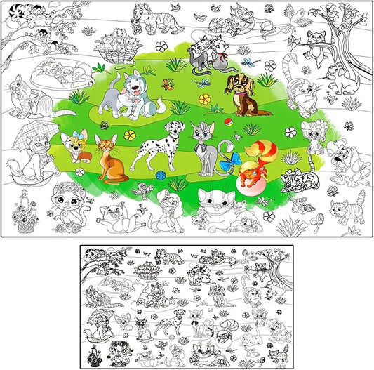ALEX Art, Jumbo Coloring Poster - Cute Cats and Dogs Giant Coloring Posters for Kids - Large Coloring Poster for Wall or Table - Fun Big Coloring Sheets - Huge Size 38.5”x26.7”