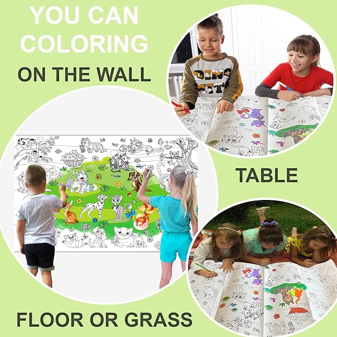 ALEX Art, Jumbo Coloring Poster - Cute Cats and Dogs Giant Coloring Posters for Kids - Large Coloring Poster for Wall or Table - Fun Big Coloring Sheets - Huge Size 38.5”x26.7”