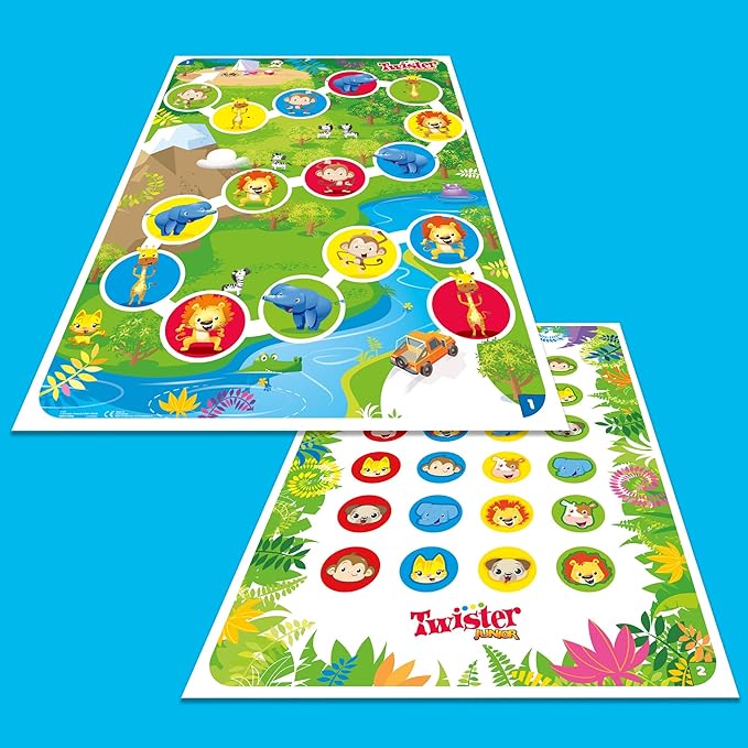 Hasbro Gaming Twister Junior Game, Animal Adventure 2-Sided Mat, 2 Games in 1, Party Game for Kids Ages 3 and Up, Indoor Game for 2-4 Players