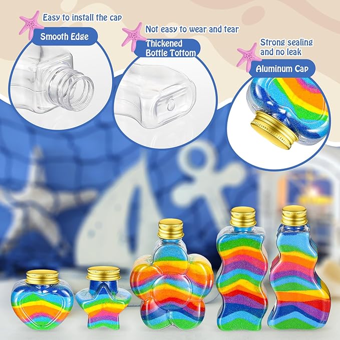 Tanlade 50 Pcs Sand Art Bottles Plastic Sand Art Containers with 10 Funnels Sand Art Bottles Kits for Kids Craft Collection Bottles for Craft DIY Art Activity Party Group, Sand Not Included (Gold)