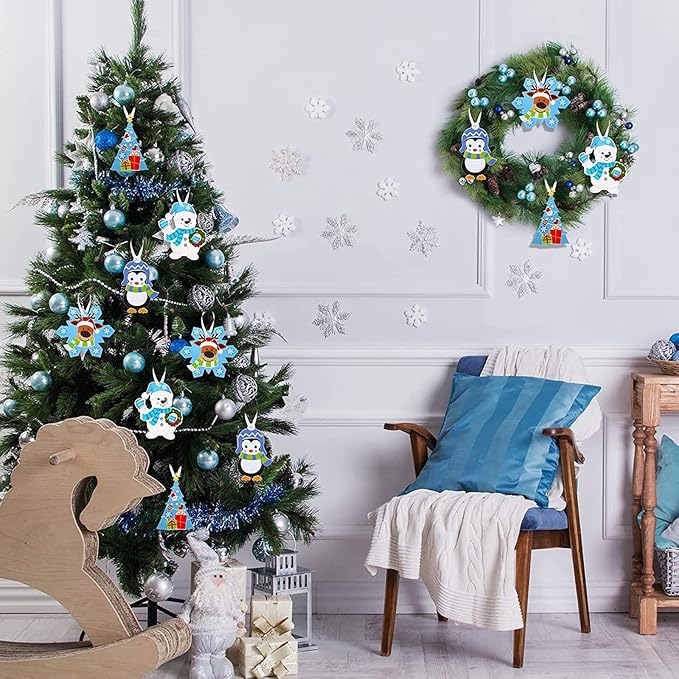 Civaner Christmas Crafts for Kids, Christmas Arts and Crafts DIY Christmas Tree Ornament Kit Make Your Own Christmas Craft Projects for Kids Ages 4-8 8-12, 4 Styles (60 Sets)