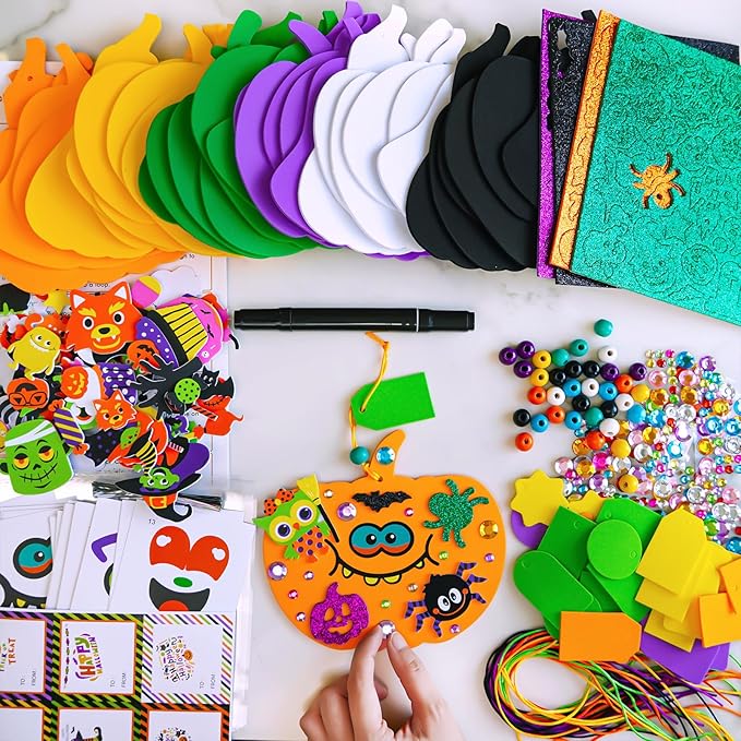 Winlyn 36 Sets Halloween Pumpkin Decorations DIY Foam Halloween Craft Kits Ghost Bat Monster Foam Stickers Halloween Arts and Crafts for Kids Home Classroom Activities Party Favors Trick-Or-Treaters