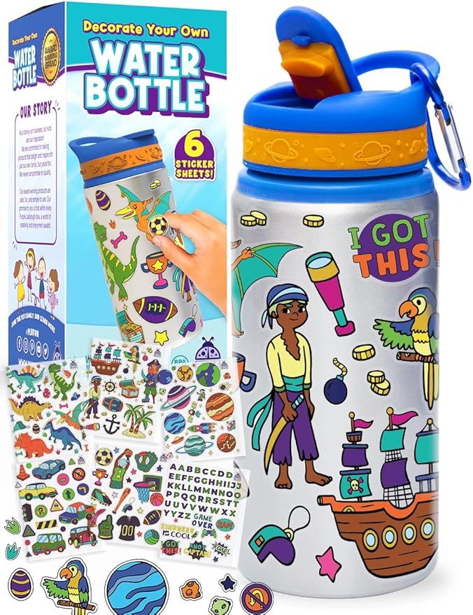 PURPLE LADYBUG Decorate Your Own Water Bottle for Boys - Crafts for Boys Ages 6-8, Birthday Gift for 5-10 Year Old Boy, Easter Gifts for Kids Boys, Valentines Day Gift