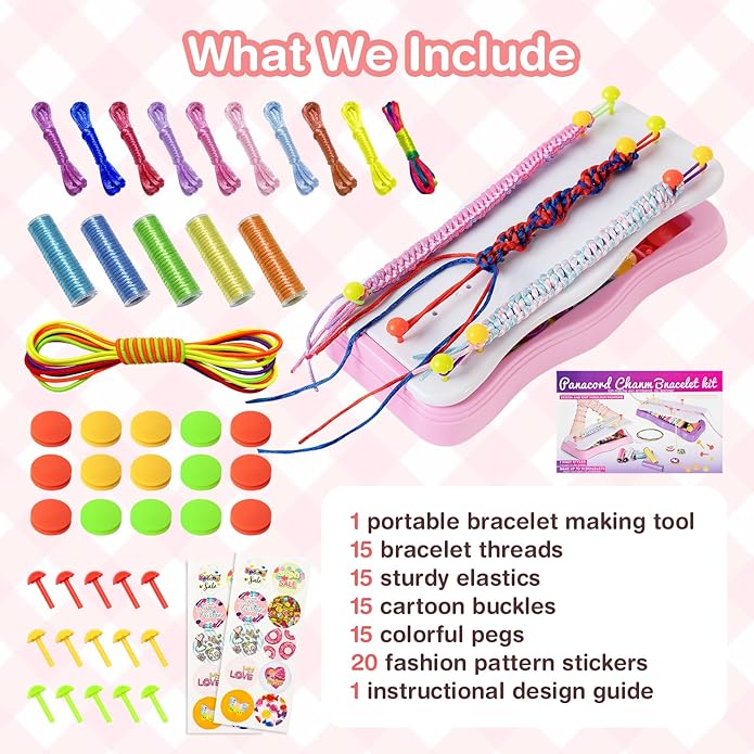 Bracelet Making Kit Toys for Ages 8+ Year Old Girls Gifts Ideas, Bracelet kit Birthday Gifts for Teen Girls, Arts and Crafts String Maker Tool, Portable Bracelet DIY Travel Activity Set