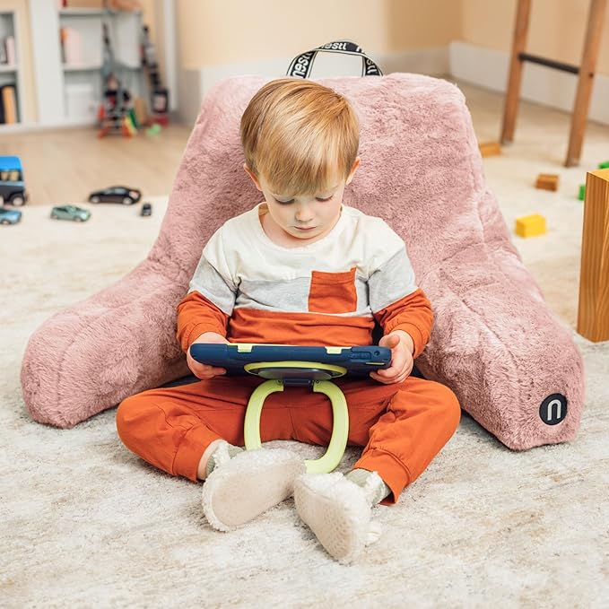 Nestl Fur Reading Pillow, Stylish Back Pillow for Bed Sitting Up, Faux Fur Bed Chair Pillow with Arms, Reading Pillows for Sitting in Bed Adult & Kids, Back Support Pillow for Bed Rest - Peach Beige