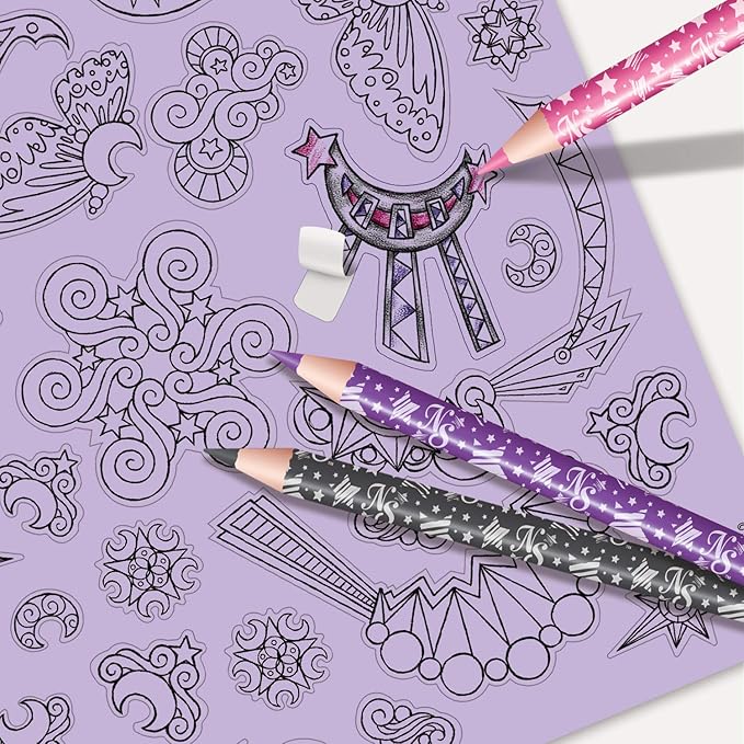 Nebulous Stars Fantasy Horses Sketchbook for Kids - 35 Large Stenciled Purple Pages - Comes with 80 Stencils
