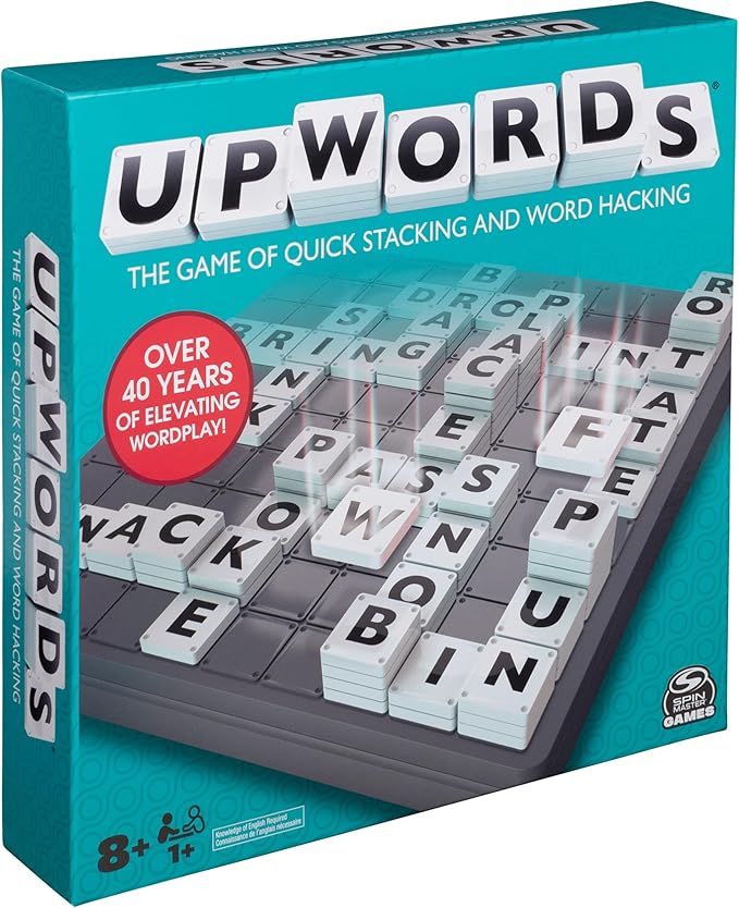 Spin Master Games, Upwords, The Stackable Word Game: 2023 Edition, Includes Rotating Board & Letter Tiles, Classic Crossword Activity for Kids & Family, 3-6 Players, for Ages 8+