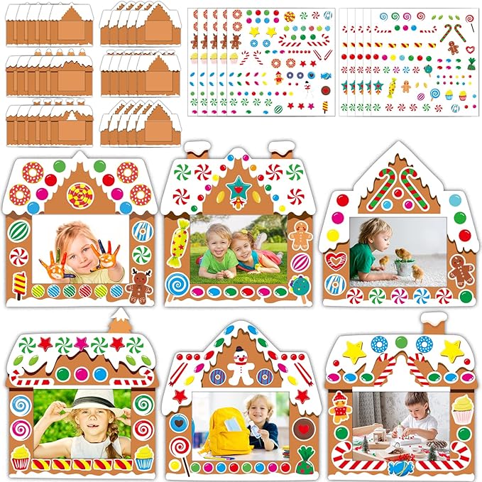 chiazllta 30 Packs Christmas Picture Frame Craft Kits for Kids, Xmas DIY Gingerbread Candy Craft Holiday Art Favor Home Class Game Activities for Kindergarten Preschool