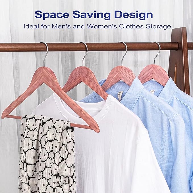 FairyHaus Natural Cedar Hangers 24Pack, Smooth Finish Wooden Coat Suit Hangers - Slim Sleek & Flat Cedar Wood Shirt Hangers with 360° Rotating Hook, Durable Cedar Clothes Hangers