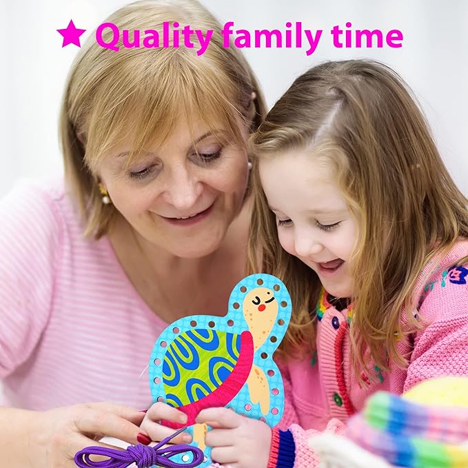 KRAFUN Beginner Mermaid Lacing Card Kit for Kids Arts & Crafts, 5 Easy Mermaid, Animal Lacing Projects, Lacing Cards for Toddlers, Fine Motor Preschool Skills Toys