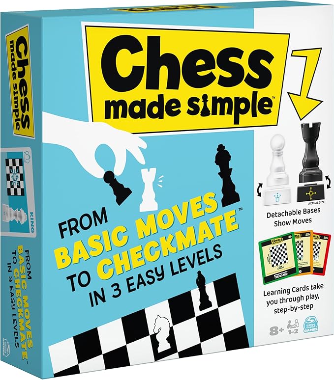 Spin Master Games, Chess Made Simple, Learn to Play Strategy Board Games for Beginners, Chess, 2 Players, for Kids Ages 8 & Up