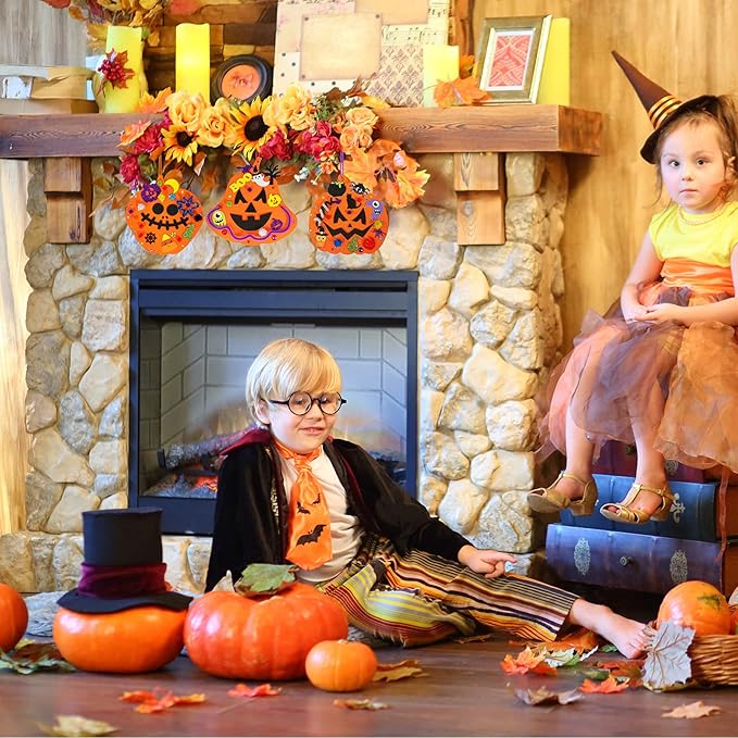 Winlyn 30 Kits Fall Halloween Pumpkin Decorations DIY Pumpkin Craft Kits Foam Pumpkin Shapes with Halloween Stickers Jack-O'-Lantern Face Stickers for Kids Gift Favors Art Project Classroom Activity