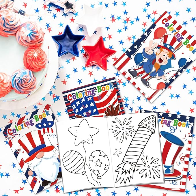 Fourth of July Coloring Books Kids Indoor Activities at Home Party Favors Gift Supplies 24 Pack