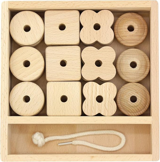 Lacing Bead 27 Large Wooden Beads 1 Lace for Toddler and Kids Montessori Educational Toy Fine Motor Skills 2 Years