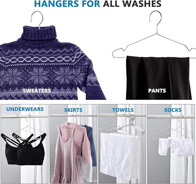 Fayleeko Wire Hangers 17.7 Inch Coat Hangers Strong Heavy Duty Stainless Steel Metal Hangers Ultra Thin Space Saving Clothes Hangers (50 Pack)