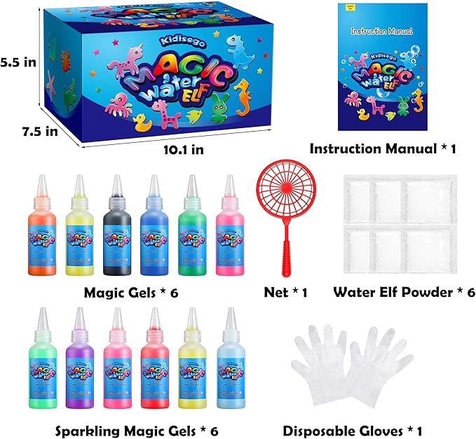 Aqua Fairy Water Gel Kit for Kids, Magic Water Elf Toy Kit with 12 Colors Magic Gel, Aqua Fairy kit with 18 Shape Molds, Crate Your Own Magic Elf Kit Water Pets Craft Kits for Kids