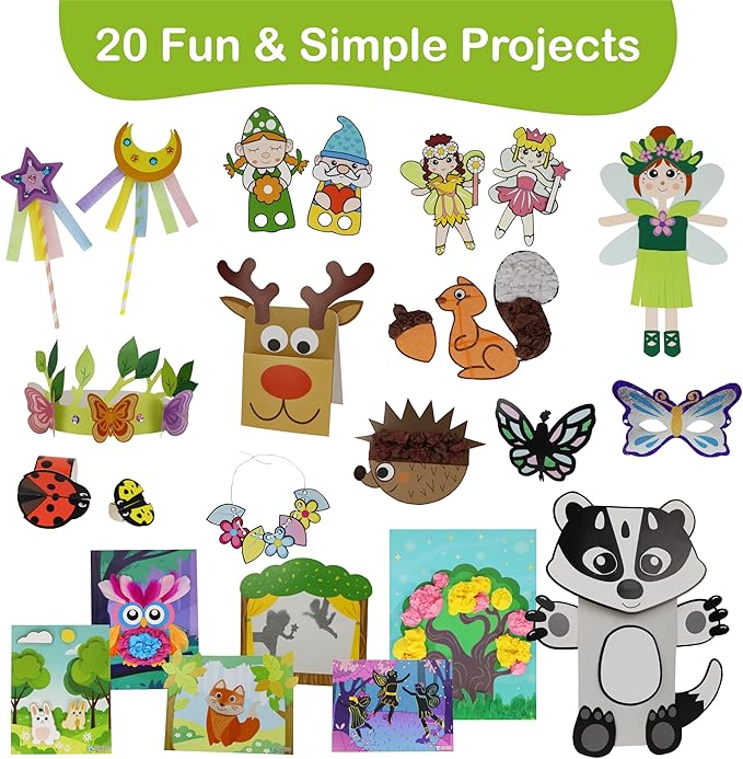 Craftikit® 20 Award-Winning Fairy Garden Crafts for Kids - 20 All-Inclusive Fun Paper Toddler Crafts, Fairy Garden Kit for Kids Ages 3-8, Magical Fairy Gifts