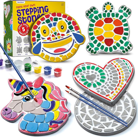 Stepping Stones Painting Kit for Kids - Outdoor Crafts - Paint 5 Garden Stone - Unicorn Craft Kits for Boys, Girls Ages 6-12 - Gifts for Boy, Girl Age 6, 7, 8, 9, 10 + Year Old - Summer Gift Ideas
