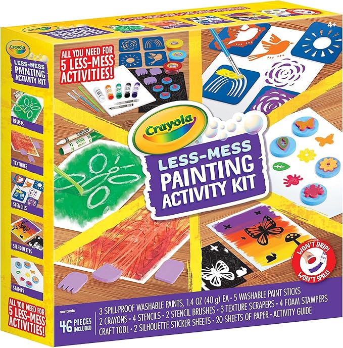 Crayola Less Mess Painting Activity Kit (46pcs), Kids Art Set, Washable Kids Paints, Gifts for Kids, Ages 4+
