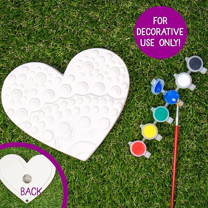 Creative Roots Mosaic Heart Stepping Stone, Includes 7-Inch Ceramic Stone & 6 Vibrant Paints, DIY Garden Stepping Stone Kit for Kids Ages 6+