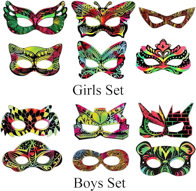 VHALE 24 Sets Rainbow Scratch Paper Art Superhero Masks, Dress Up Halloween Costumes, Creative Classroom Arts and Crafts, Fun Drawings, Travel Toys, Party Favors for Kids