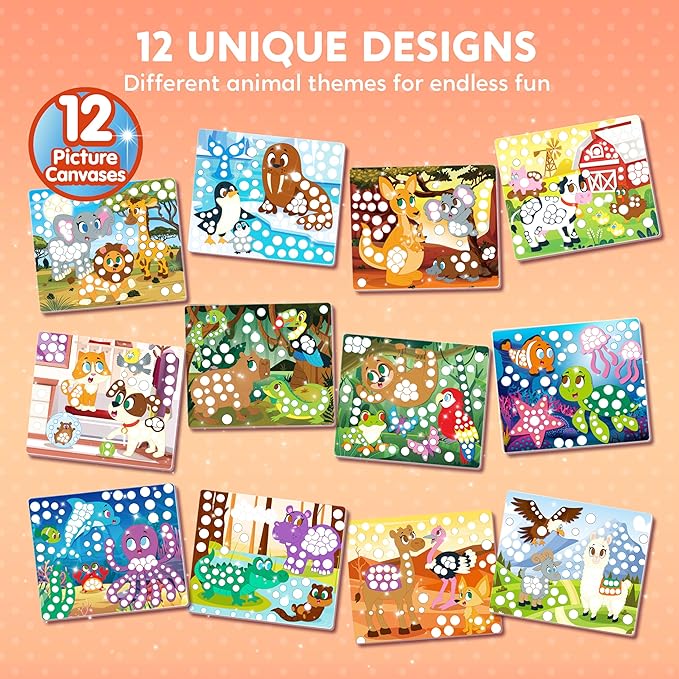 Klever Kits Dot Art Kit for Kids, No Mess Sticker for Toddlers 3-7, Craft Kits, DIY Creative Activity, Travel Toy, Birthday Gifts for Boys Girls (Animal)