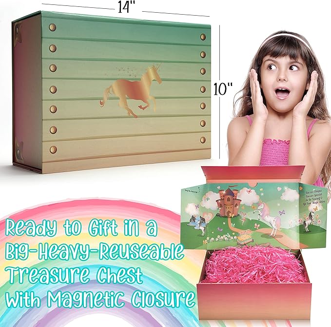The Memory Building Company Kids Toys - Large Unicorn Surprise Box for Girls and Boys w/Unicorn Plush, Coloring Book and Markers, Jewelry and Horn Headband - Awesome Gift for Girls Age 6 & Up