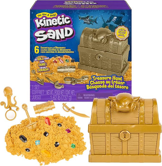 Kinetic Sand, Treasure Hunt with 14 Surprise Reveals & 1.62lbs Rare Shimmer Gold Play Sand, Sensory Toys for Kids Ages 3 and up