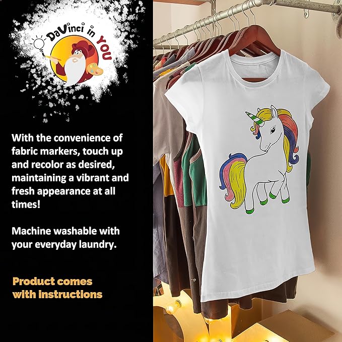 Coloring Shirt Kit for Girls with 10 Fabric Markers and Alphabet Stencil - DIY Arts and Crafts, Unicorn, Mermaid and Birthday Girl