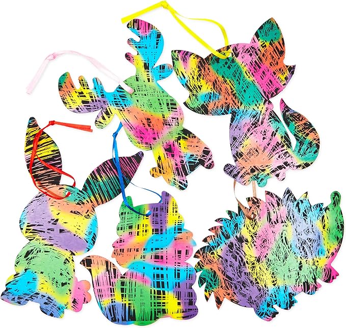 Bright Creations 40 Pack Hanging Woodland Animal Ornaments Set, Scratch Paper Art Kit for Kids, Decorations