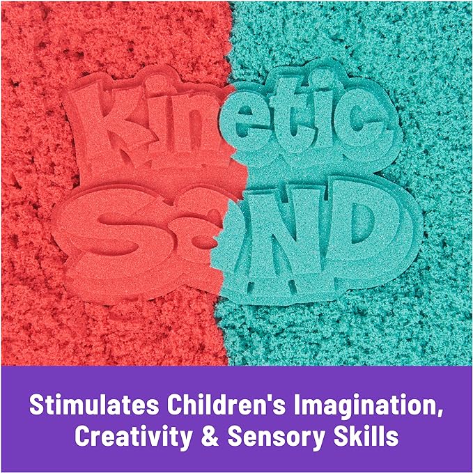 Kinetic Sand Mold n’ Flow with 1.5lbs Red & Teal Play Sand, 3 Tools, Sensory Toys for Kids Ages 3 and up