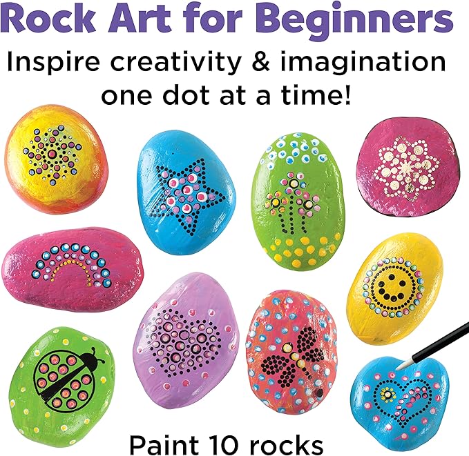 Creativity for Kids Hide and Seek Dot A Rock: Paint and Hide 10 Mandala Rocks - Rock Painting Kits for Ages 6-8, Kids Craft Kit